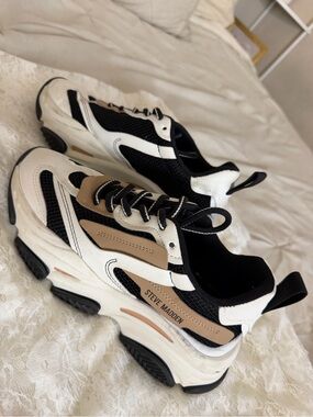 Steve Madden Black, White & Tan Platform Sneakers